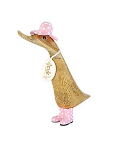 DCUK Spotted Wooden Duck Duckling Hat and Wellies (Pink)